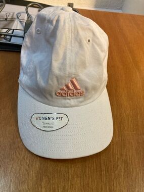 adidas Women's White Baseball Cap with Light Pink Logo